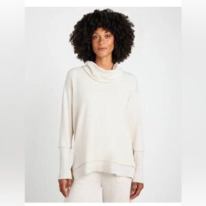Splendid Small Soft Fleece Plush Cowl Neck Pullover Top In Natural